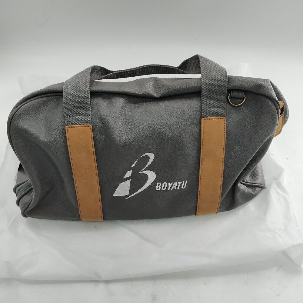 Gym Sports Travel Duffel Bag: "Leather-like" Workout Bag w Shoe bag-Gray-P#229@C